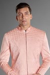 More Mischief_Peach Silk Linen Ombre Full Sleeve Sherwani _Online_at_Aza_Fashions