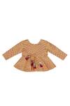 Little Stars_Peach Chanderi And Muslin Embroidery Chevron Peplum Top & Dhoti Pant Set _Online_at_Aza_Fashions