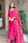 Buy_Shrutkirti_Pink Chanderi Printed Floral Notched Kurta Set For Women_Online_at_Aza_Fashions