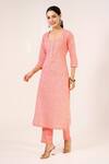 Buy_Pheeta_Peach Cotton Printed Bandhani Round Kurta And Pant Set_Online_at_Aza_Fashions