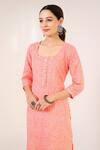 Shop_Pheeta_Peach Cotton Printed Bandhani Round Kurta And Pant Set_Online_at_Aza_Fashions