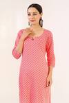 Pheeta_Peach Cotton Hand Printed Floral Notched Kurta And Pant Set For Women_at_Aza_Fashions