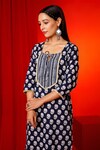 Pheeta_Blue Cotton Printed Striped Round Kurta And Pant Set _at_Aza_Fashions