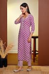 Shop_Pheeta_Pink Cotton Printed Striped Round Floral Hand Kurta And Pant Set _Online_at_Aza_Fashions