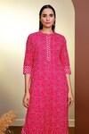 Shop_Pheeta_Pink Cotton Printed Paisley Mandarin Kurta And Pant Set _Online_at_Aza_Fashions