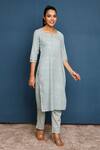 Buy_Pheeta_Green Cotton Printed Flower Notched Pattern Kurta And Pant Set _Online_at_Aza_Fashions