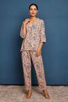 Buy_Pheeta_Pink Cotton Printed Floral V Neck Boxy Top And Pant Set _Online_at_Aza_Fashions