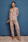 Shop_Pheeta_Pink Cotton Printed Floral V Neck Boxy Top And Pant Set _Online_at_Aza_Fashions