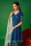 Shop_Pheeta_Blue Rayon Printed Floral Leaf Neck Overlap Anarkali Sharara Set_Online_at_Aza_Fashions