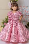 Lil Angels_Pink Embellished Ruffle Draped Gown _Online_at_Aza_Fashions