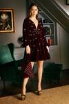 Buy_Priyanka Jain_Wine Velvet Lining Shantoon Stones And Cutdana V Neck Embellished Dress _Online_at_Aza_Fashions
