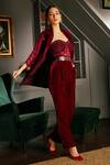Buy_Priyanka Jain_Wine Velvet Lining Shantoon Sequin Blazer Lapel Lace Sleeves And Pant Set _Online_at_Aza_Fashions