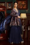 Buy_Priyanka Jain_Blue Velvet Lining Shantoon Abstract Print, Sequin And Peplum Kurta Sharara Set _Online_at_Aza_Fashions