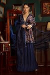 Shop_Priyanka Jain_Blue Velvet Lining Shantoon Abstract Print, Sequin And Peplum Kurta Sharara Set _Online_at_Aza_Fashions