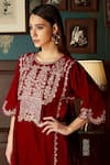 Shop_Priyanka Jain_Red Velvet Lining Shantoon Aari Work And Sequin Embroidered Kurta & Palazzo Set _at_Aza_Fashions