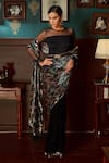 Buy_Priyanka Jain_Black Velvet Lining Shantoon Print And Pre-stitched Saree With Bodysuit Blouse _Online_at_Aza_Fashions