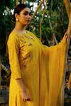 Label Shristi Chetani_Yellow Organza, Dola Silk Round Hand Embroidered A-line Kurta Set _Online_at_Aza_Fashions