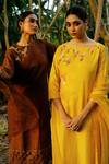 Buy_Label Shristi Chetani_Yellow Organza, Dola Silk Round Hand Embroidered A-line Kurta Set _Online_at_Aza_Fashions