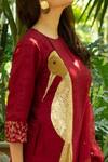 LABEL SHRISTI CHETANI_Maroon Dola Silk Hand Embroidered Round Paneled A-line Kurta Set _Online_at_Aza_Fashions