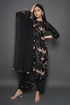 Kameez_Black Chanderi, Cotton, Kota Doria Embroidery, Olive Branch Print Kurta Pant Set _Online_at_Aza_Fashions