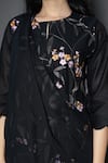 Kameez_Black Chanderi, Cotton, Kota Doria Embroidery, Olive Branch Print Kurta Pant Set _at_Aza_Fashions