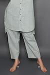 Kameez_Green Cotton Printed Stripe Collared Neck Tunic And Pant Set_at_Aza_Fashions