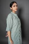 Buy_Kameez_Green Cotton Printed Stripe Collared Neck Tunic And Pant Set_Online_at_Aza_Fashions