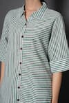 Shop_Kameez_Green Cotton Printed Stripe Collared Neck Tunic And Pant Set_Online_at_Aza_Fashions
