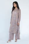 Buy_Nikita Vishakha_Grey Silk Printed Floral V Neck Kurta And Palazzo Set _Online_at_Aza_Fashions