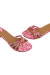 Preet Kaur_Pink Embroidery, Beads Poppy Printed Sandals _Online_at_Aza_Fashions
