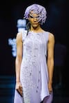 Shop_Nitin Bal Chauhan_Purple Engineered Knits Embroidery Cord Boat Neck Sleeveless Asymmetric Dress_Online_at_Aza_Fashions