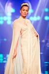 Shop_Itrh_Silver Net Embellished Sheer Luxury Pre-draped Saree Set With Cape  _Online_at_Aza_Fashions