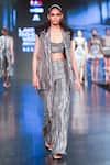 RUDRAKSH DWIVEDI_Grey Plastic Sequin Trim And Tulle Lining Butter Platinum Bralette  _Online_at_Aza_Fashions