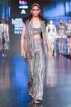 RUDRAKSH DWIVEDI_Grey Plastic Sequin Trim And Tulle Lining High Waist Platinum Trouser  _Online_at_Aza_Fashions