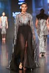 RUDRAKSH DWIVEDI_Silver Plastic Sequin Trim And Tulle Lining Platinum Flared Cape  _Online_at_Aza_Fashions