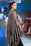 RUDRAKSH DWIVEDI_Silver Plastic Sequin Trim And Tulle Lining Platinum Flared Cape  _at_Aza_Fashions