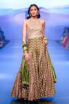 Punit Balana_Green Chanderi Silk Bandhani And Chevron Print Lehenga Set_Online_at_Aza_Fashions