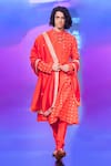 Buy_Punit Balana_Red Linen Bandhani Print Angarkha Kurta Set With Dushala_Online_at_Aza_Fashions
