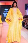 Arpita Mehta_Yellow Georgette Sequins, Mirrors V-neck And Embroidered Kaftan_at_Aza_Fashions