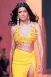 Arpita Mehta_Yellow Blouse Net Hand Embroidered Bead Deep U Neck And Tulip Skirt Set _at_Aza_Fashions