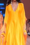 Buy_Arpita Mehta_Orange Dupion Silk Plain V Neck Sleeve Embroidered Kaftan Set _Online_at_Aza_Fashions