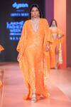 Arpita Mehta_Orange Georgette Sequins, Mirrors V-neck And Embroidered Kaftan_Online_at_Aza_Fashions
