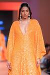 Shop_Arpita Mehta_Orange Georgette Sequins, Mirrors V-neck And Embroidered Kaftan_Online_at_Aza_Fashions