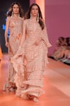 Buy_Arpita Mehta_Beige Georgette Printed Floral Plunge V Neck Ruffle Saree And Blouse Set_Online_at_Aza_Fashions