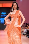 Shop_Arpita Mehta_Orange Double Georgette Hand Embroidered Sequins Pre-draped Saree With Blouse _Online_at_Aza_Fashions