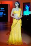Shop_Arpita Mehta_Yellow Georgette Mirrors, Sequins Embroidered Pre-draped Saree With Blouse_Online_at_Aza_Fashions