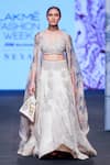 Bhumika Sharma_Blue Organza Embroidery Scoop Neck Nejma Lehenga And Cape Set _at_Aza_Fashions