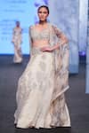 Buy_Bhumika Sharma_Blue Organza Embroidery Scoop Neck Nejma Lehenga And Cape Set 