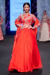 Bhumika Sharma_Red Organza Embroidery Round Neck Ambi Pattern Waistband Lehenga Set _at_Aza_Fashions