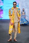 Shop_Mahima Mahajan_Multi Color Organza Satin Print Botanical Floral Trench Coat _Online_at_Aza_Fashions